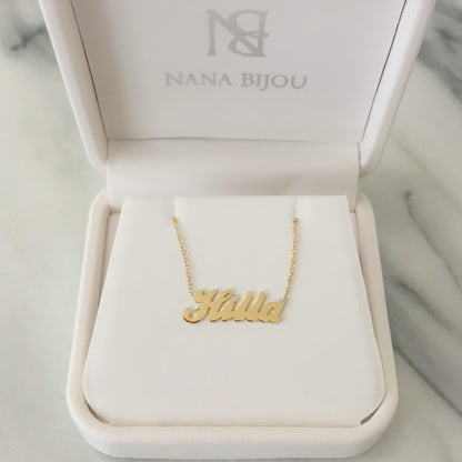 14K Gold Nameplate Pendant Necklace ~ Script Font