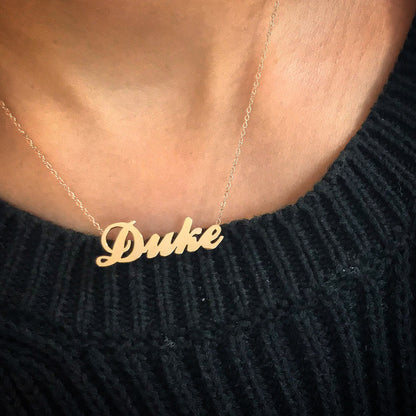 14K Gold Nameplate Pendant Necklace ~ Script Font