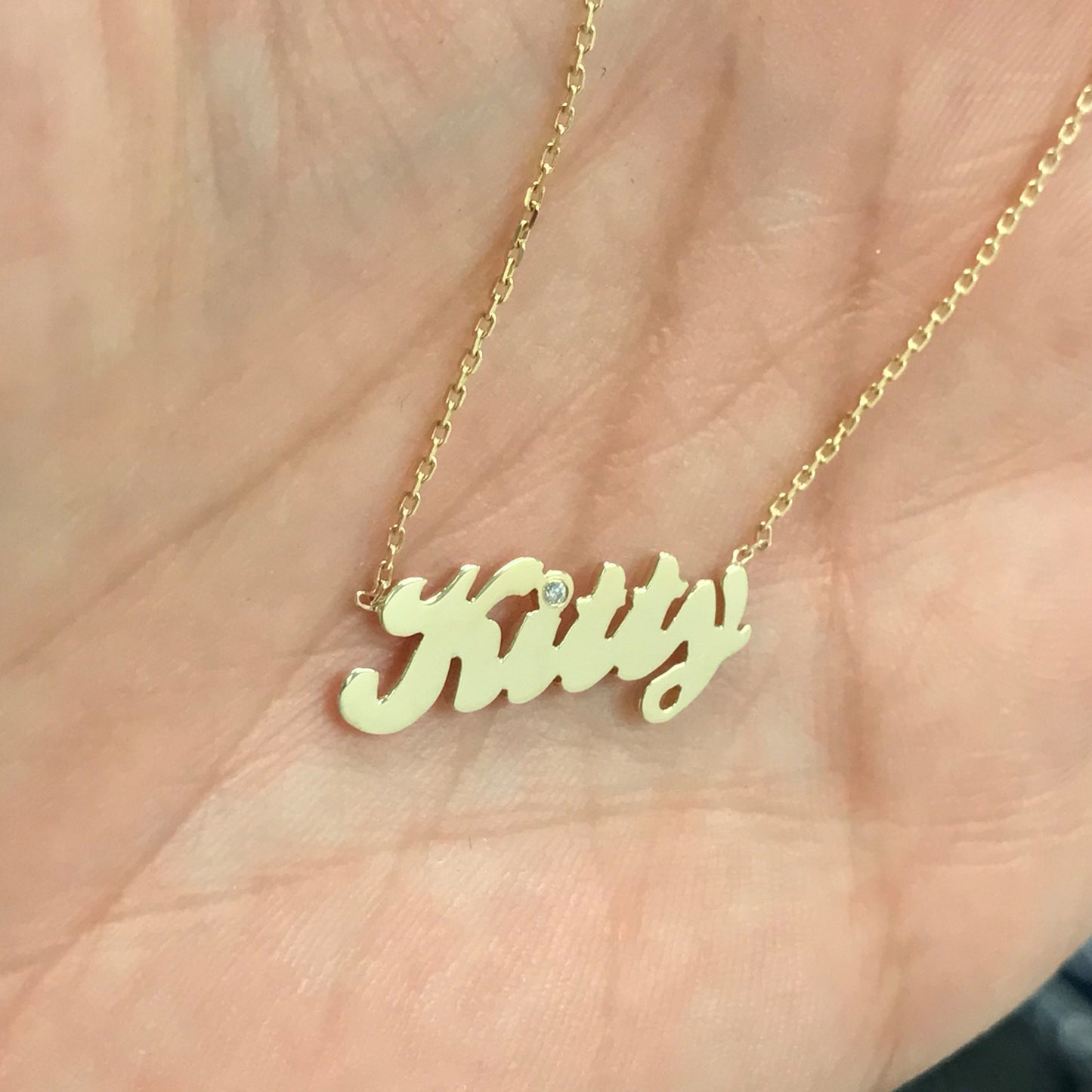 14K Gold Nameplate Pendant Necklace ~ Script Font