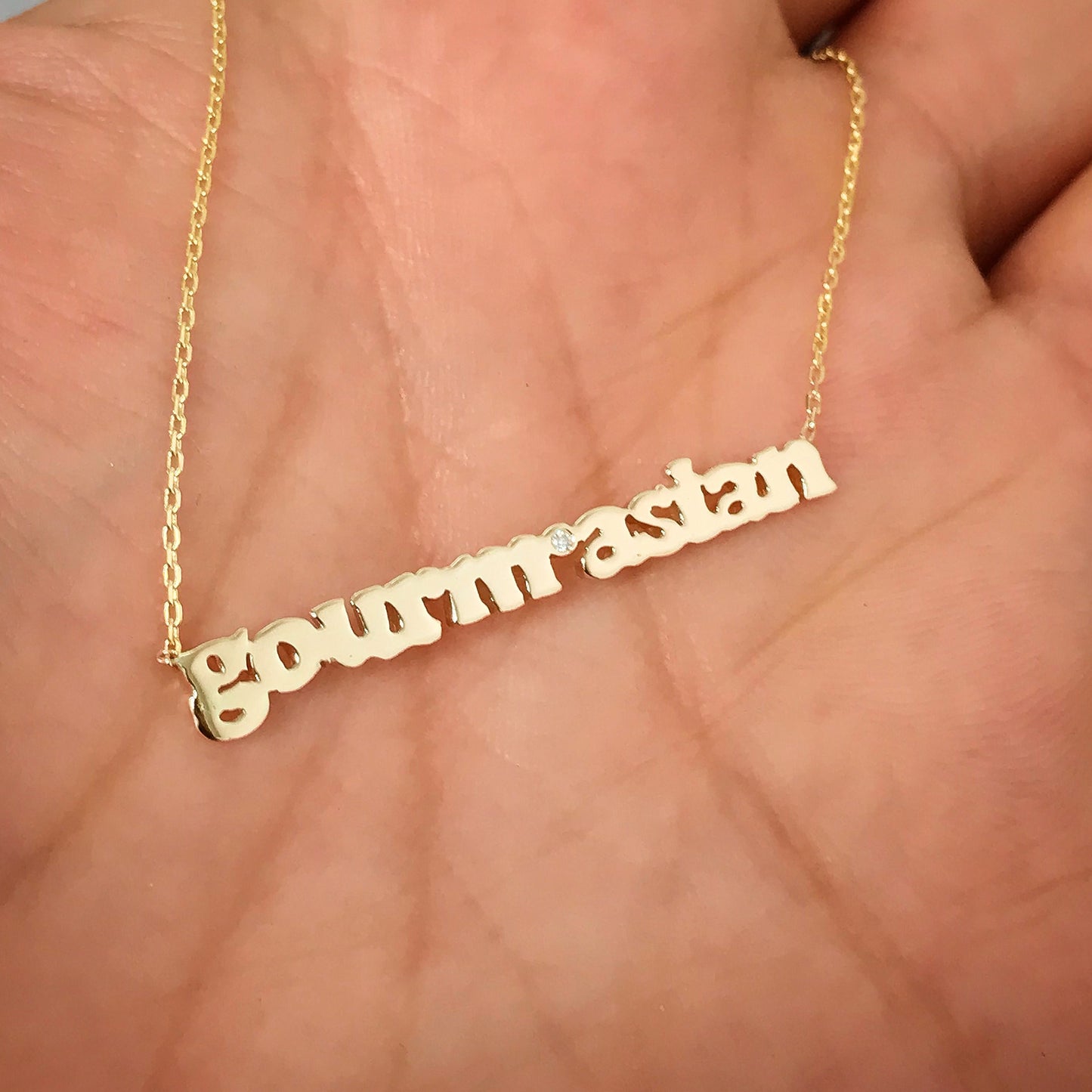 14K Gold Baby Nameplate Necklace ~ Block, Old English or Script Font