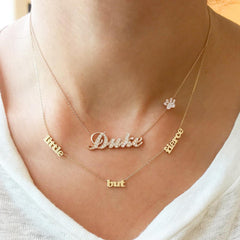 14K Gold Pavé Diamond Nameplate Pendant Necklace ~ Script Font