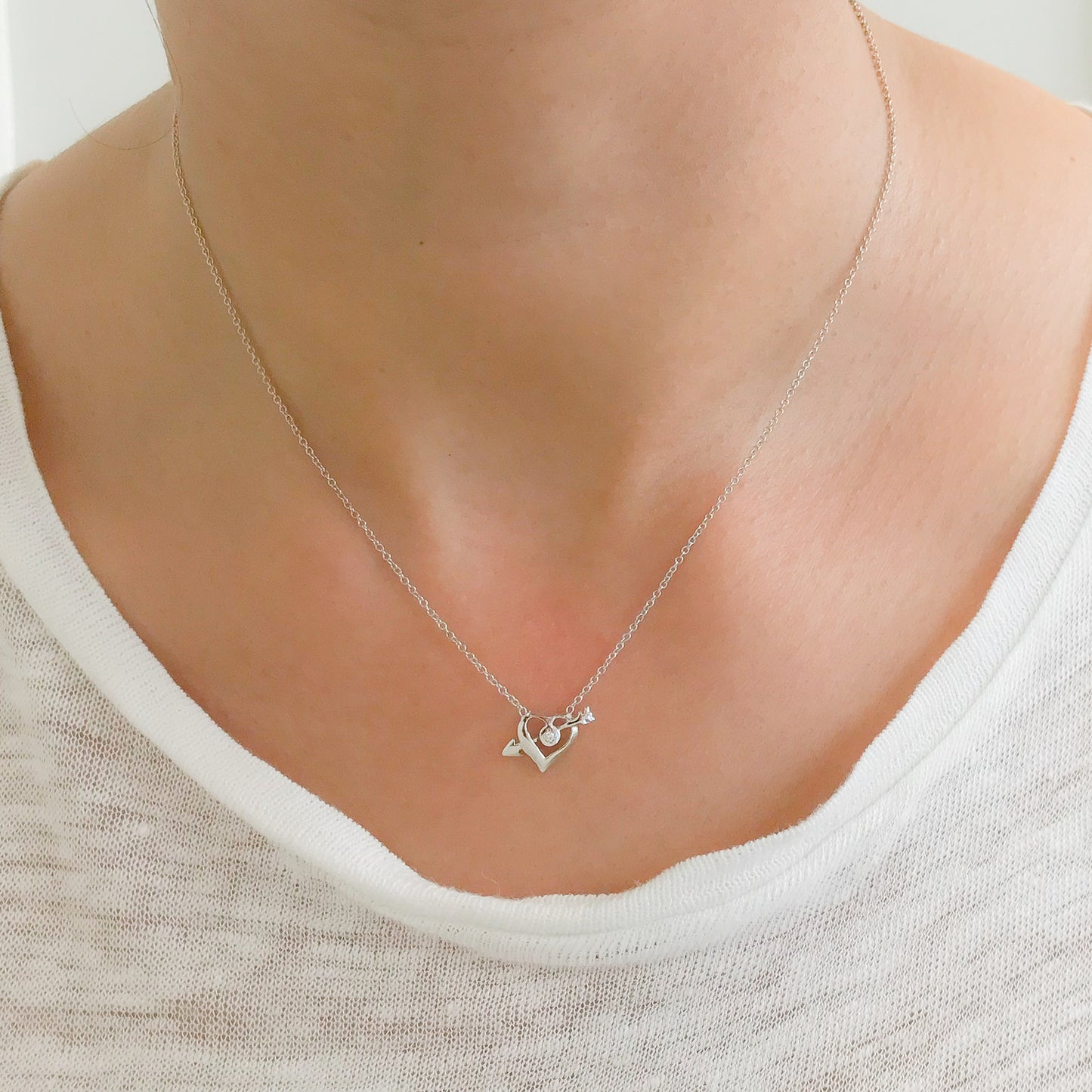 14K Gold Diamond XS Pierced Arrow Heart Necklace