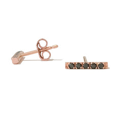 14K Gold Small Pavé Black Diamond Bar Stud Earrings