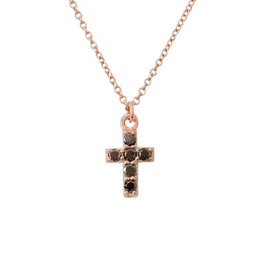 14K Gold Pavé Black Diamond Small Cross Necklace