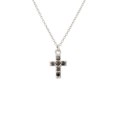 14K Gold Pavé Black Diamond Small Cross Necklace