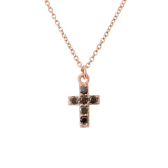 14K Gold Pavé Black Diamond Small Cross Necklace