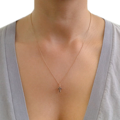 14K Gold Pavé Black Diamond Small Cross Necklace