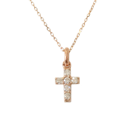 14K Gold Pavé Diamond Small Cross Necklace