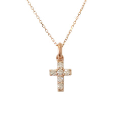 14K Gold Pavé Diamond Small Cross Necklace