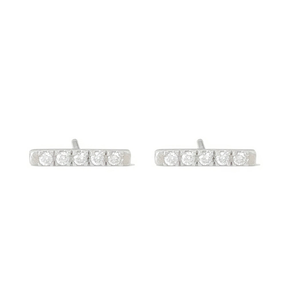 14K Gold Small Pavé Diamond Bar Stud Earrings
