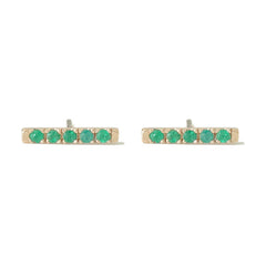 14K Gold Small Pavé Emerald Bar Stud Earrings