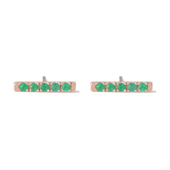 14K Gold Small Pavé Emerald Bar Stud Earrings