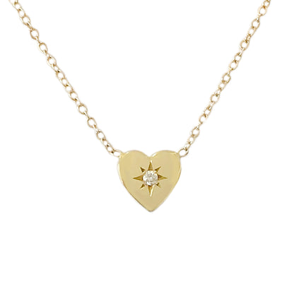 14K Gold Diamond Starburst Heart Necklace, Small Size