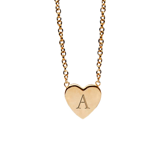 14K Gold Initial Heart Necklace, Small Size