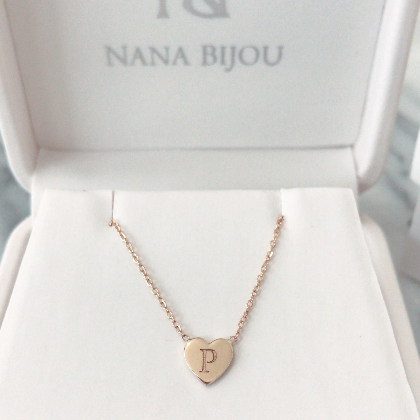 14K Gold Initial Heart Necklace, Small Size