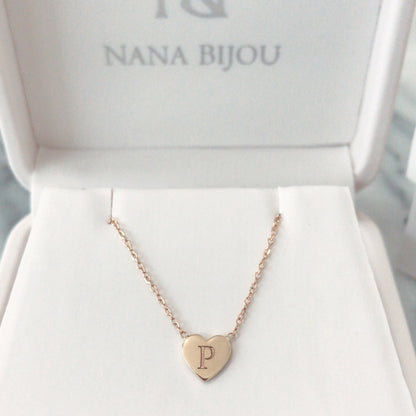 14K Gold Initial Heart Necklace, Small Size