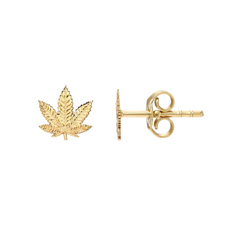 14K Gold Marijuana Leaf Stud Earrings, Small Size ~ In Stock!