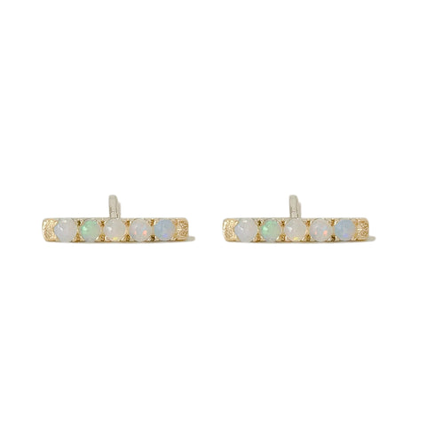 14K Gold Small Pavé Opal Bar Stud Earrings