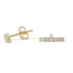 14K Gold Small Pavé Opal Bar Stud Earrings