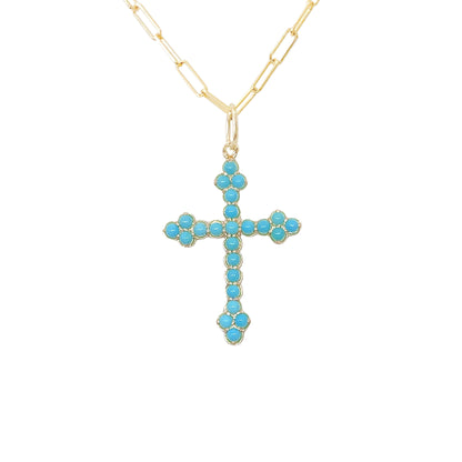 14K Gold Turquoise Gothic Trinity Cross Necklace ~ Small Size