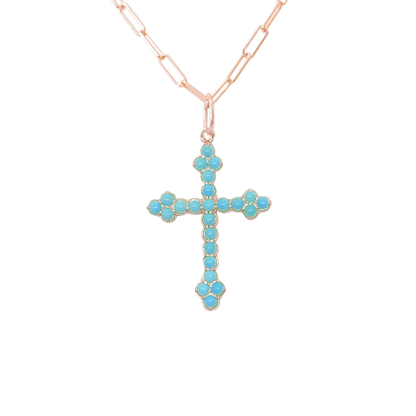 14K Gold Turquoise Gothic Trinity Cross Necklace ~ Small Size