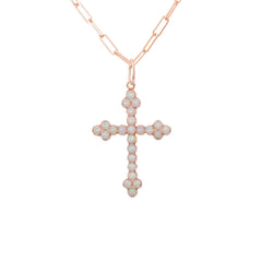 14K Gold Opal Gothic Trinity Cross Necklace ~ Small Size