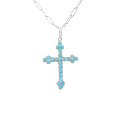 14K Gold Turquoise Gothic Trinity Cross Necklace ~ Small Size