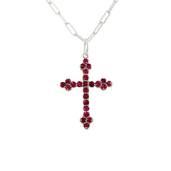 14K Gold Ruby Gothic Trinity Cross Necklace ~ Small Size