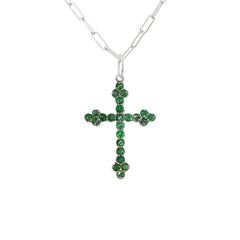 14K Gold Emerald Gothic Trinity Cross Necklace ~ Small Size