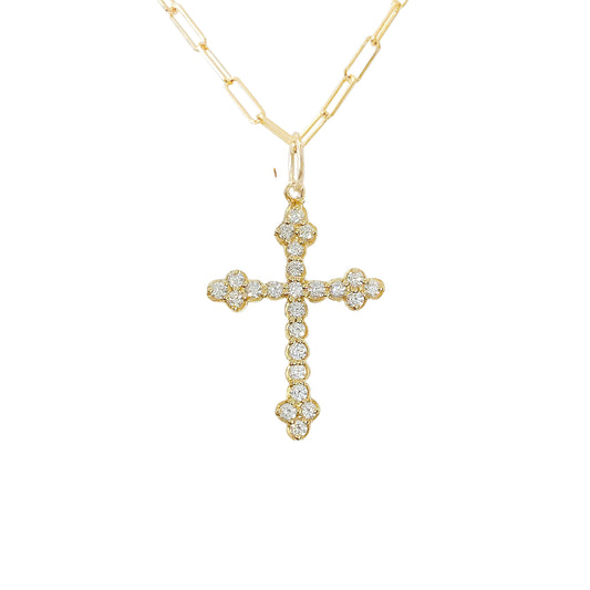 14K Gold Diamond Gothic Trinity Cross Necklace ~ Small Size