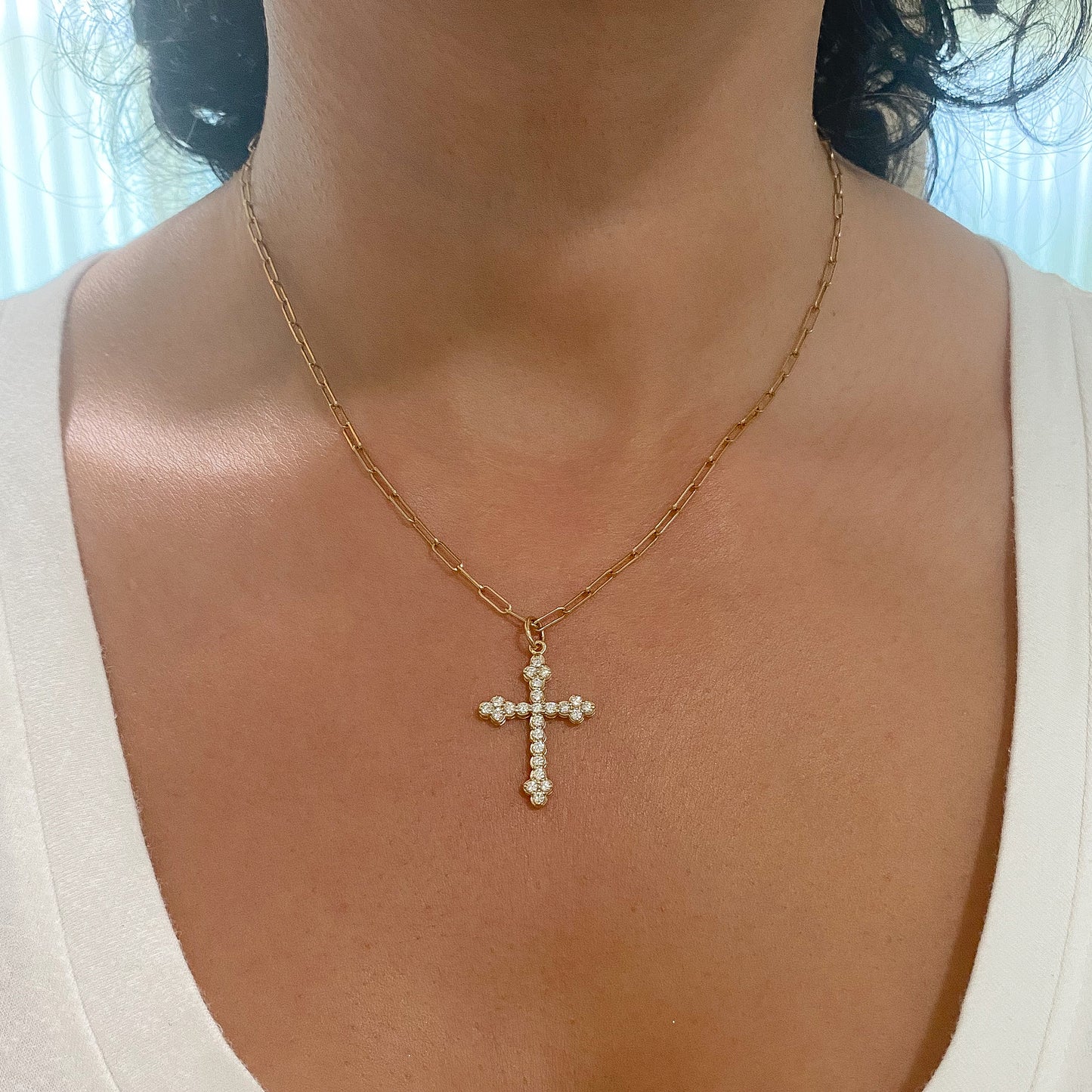 14K Gold Diamond Gothic Trinity Cross Necklace ~ Small Size