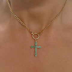 14K Gold Emerald Gothic Trinity Cross Necklace ~ Small Size
