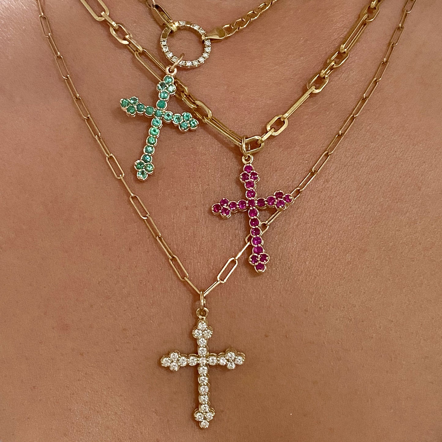 14K Gold Diamond Gothic Trinity Cross Necklace ~ Small Size