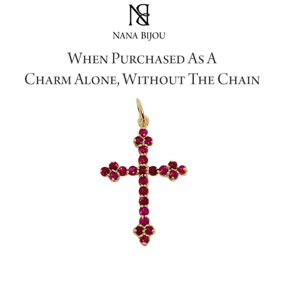 14K Gold Ruby Gothic Trinity Cross Necklace ~ Small Size