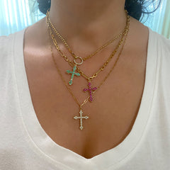 14K Gold Diamond Gothic Trinity Cross Necklace ~ Small Size