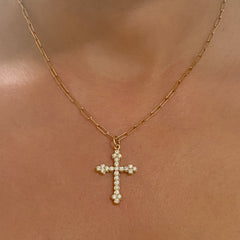 14K Gold Diamond Gothic Trinity Cross Necklace ~ Small Size