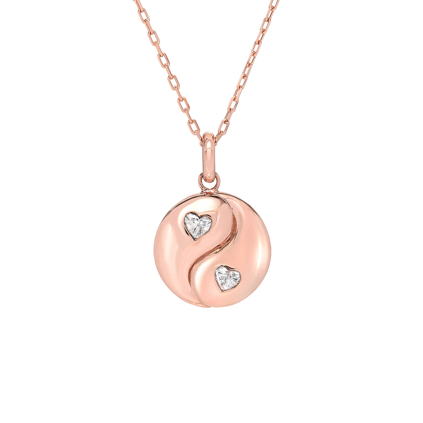 14K Gold Diamond Heart Yin Yang Pendant Necklace ~ Small Size