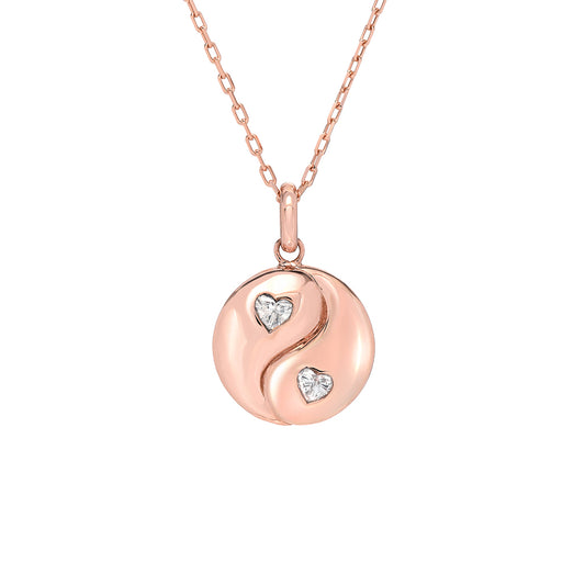 14K Gold Diamond Heart Yin Yang Pendant Necklace ~ Small Size