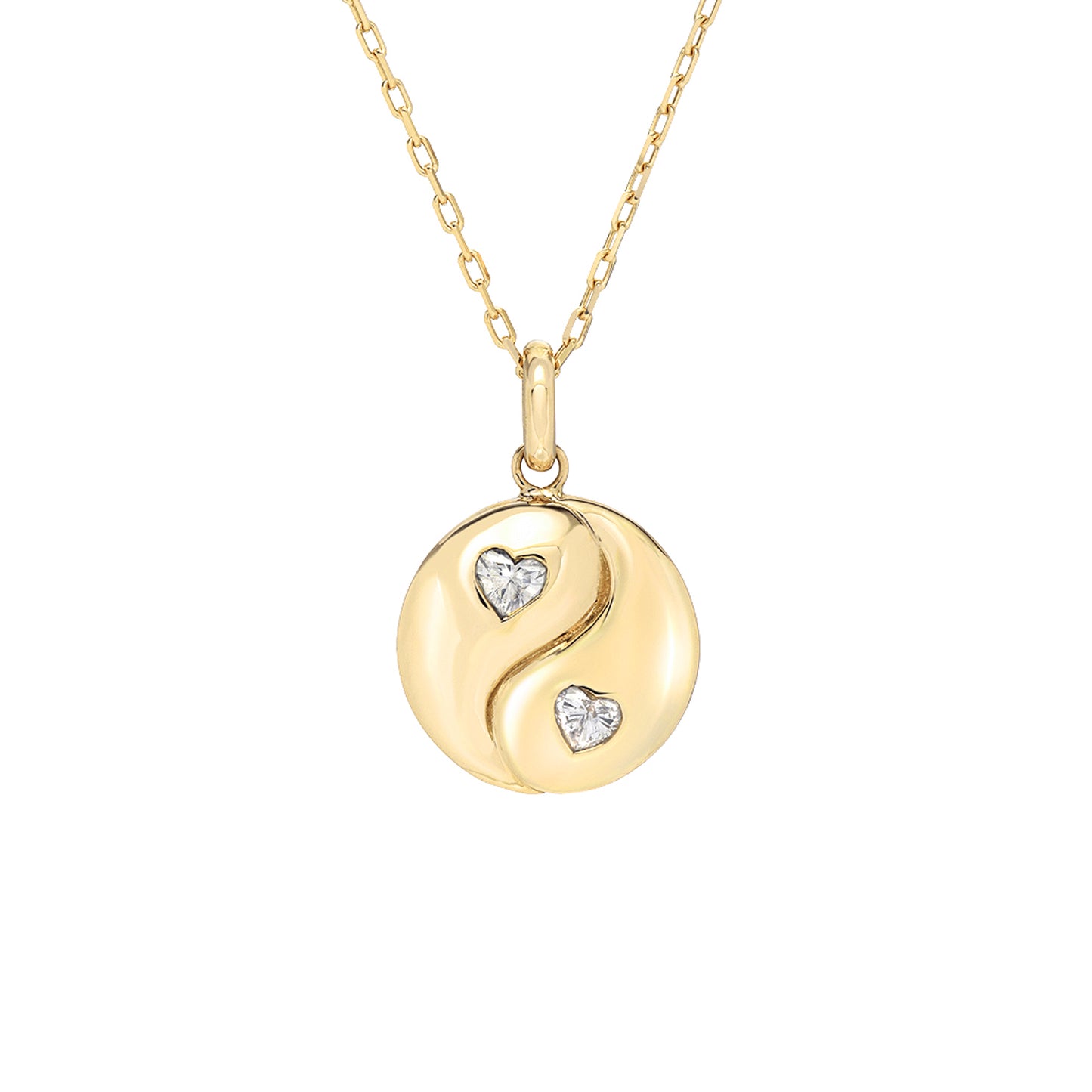 14K Gold Diamond Heart Yin Yang Pendant Necklace ~ Small Size