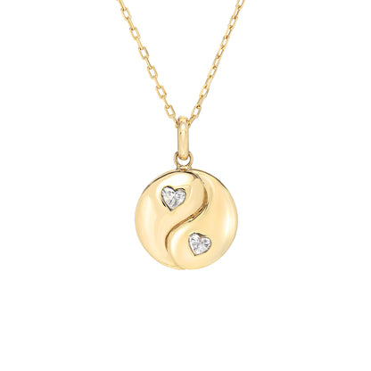 14K Gold Diamond Heart Yin Yang Pendant Necklace ~ Small Size