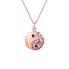 14K Gold Rainbow Confetti Sapphire Yin Yang Pendant Necklace ~ Small Size