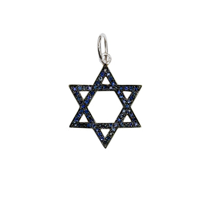 14K Gold Blue Sapphire Star of David Charm Pendant, Medium Size