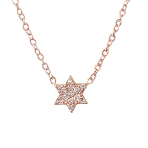 14K Gold Tiny Pavé Diamond Star of David Charm Pendant Necklace