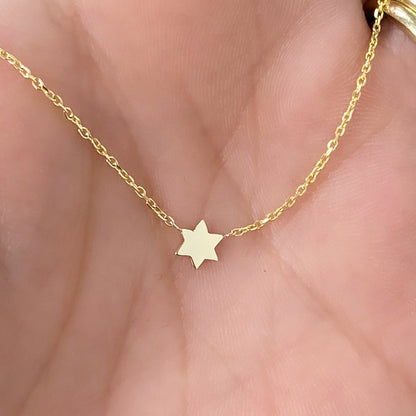 14K Gold Tiny Star of David Charm Pendant Necklace