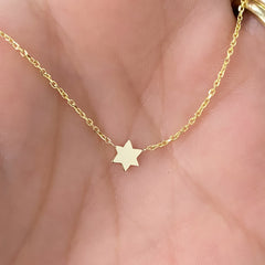 14K Gold Tiny Star of David Charm Pendant Necklace