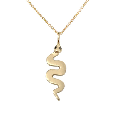 14K Gold Swivel Snake with Black Diamond Eyes Necklace