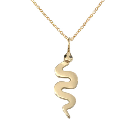 14K Gold Swivel Snake with Black Diamond Eyes Necklace