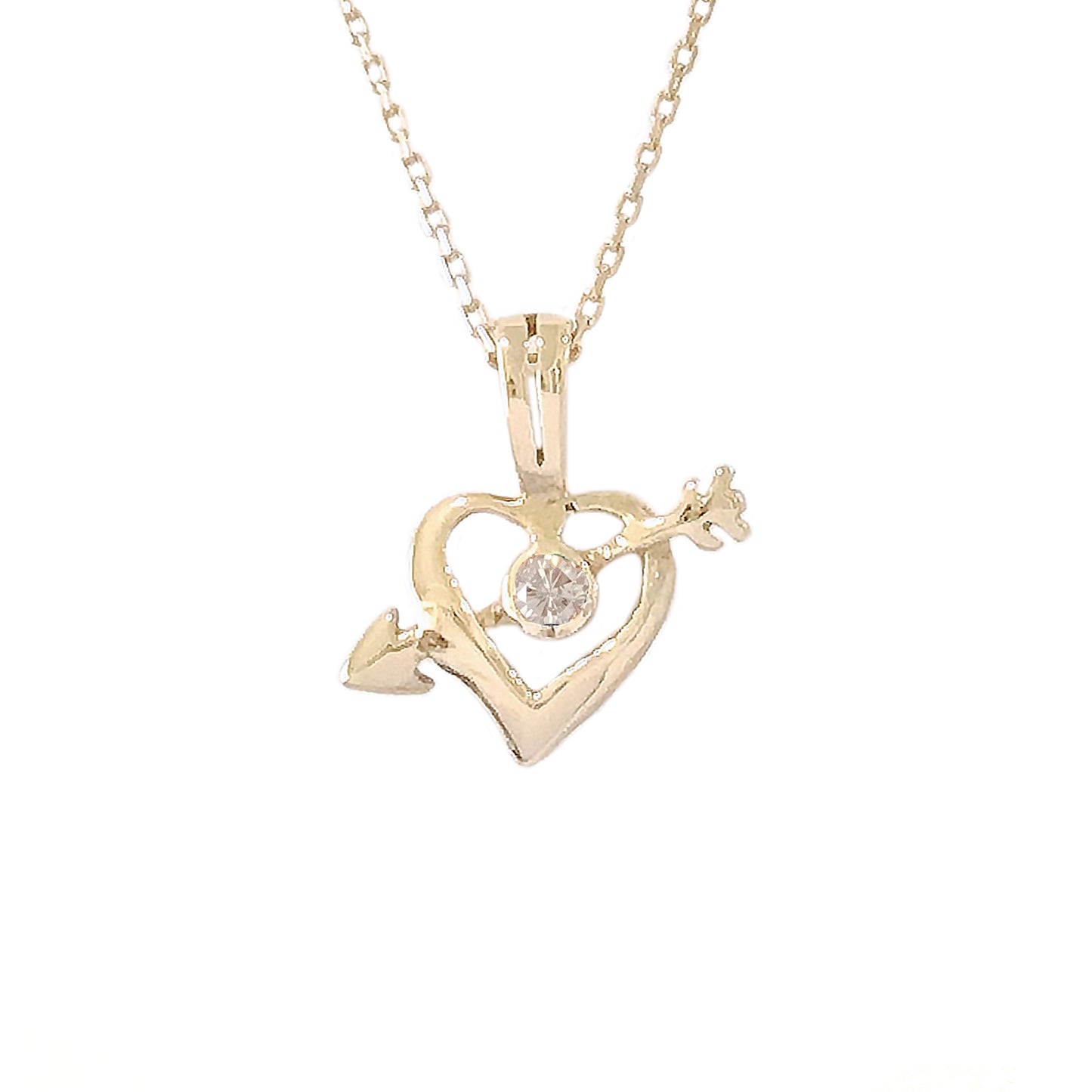 14K Gold Diamond XS Pierced Arrow Heart Necklace