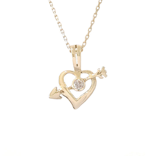 14K Gold Diamond XS Pierced Arrow Heart Necklace