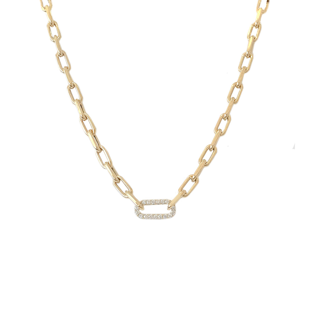 14K Gold Diamond Thick Oval Link Necklace ~ Small Size Links